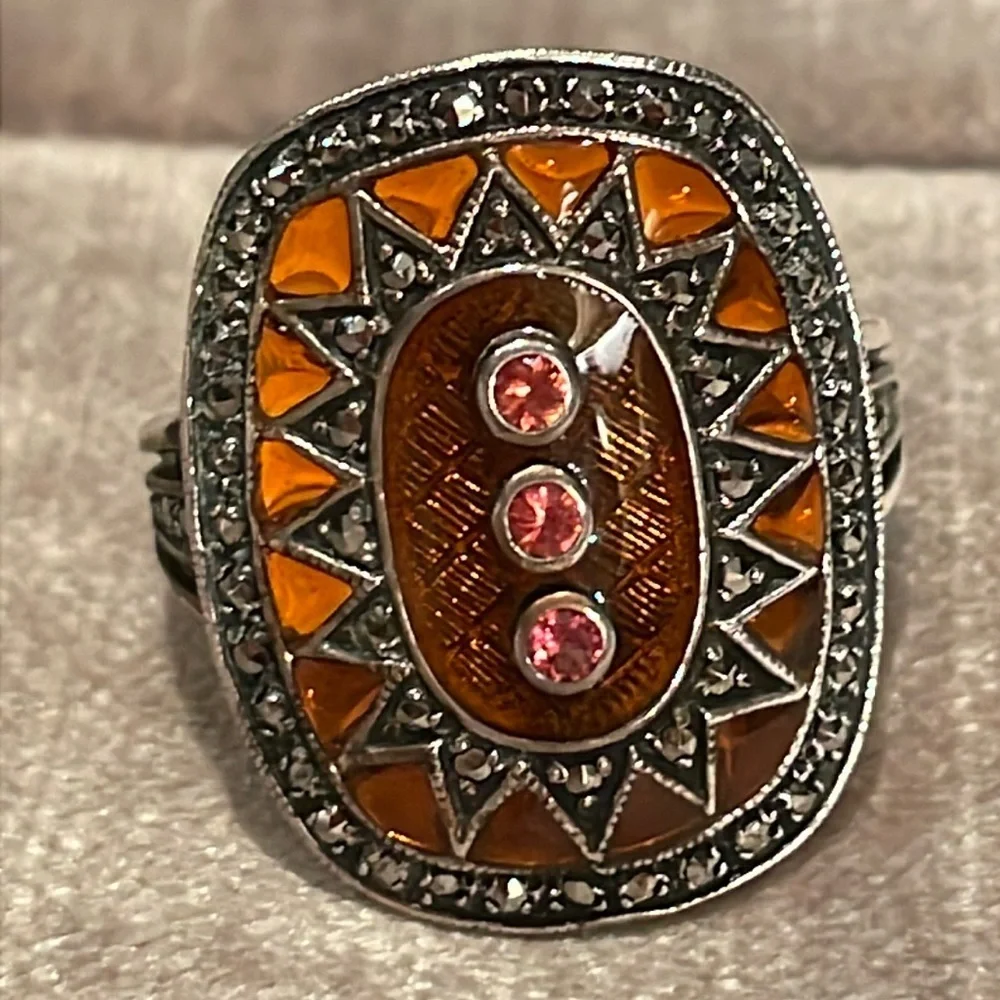 Stained Glass Style Sunburst Ring Sterling Silver 925 Size 8 - Picture 7 of 7